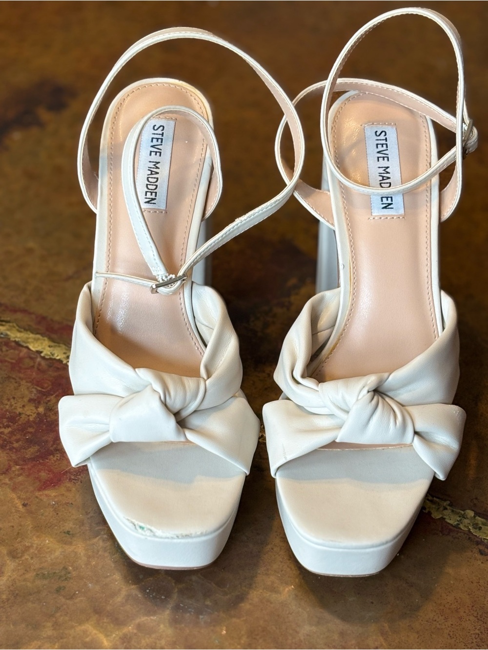Steve Madden Ivory Knotted Platform Heeled Sandals